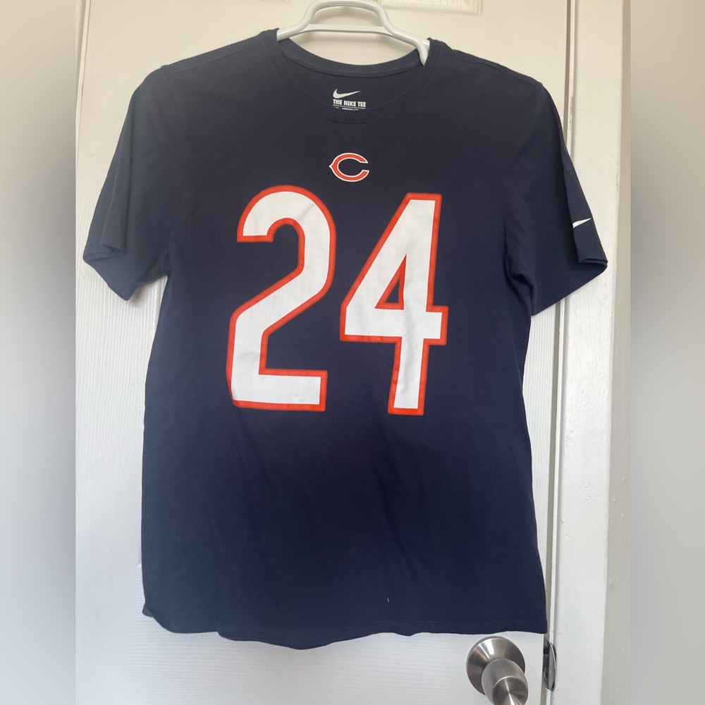 x Nike Chicago Bears T Shirt Men M Blue Athletic Cut Swoosh/Bears Logos #24